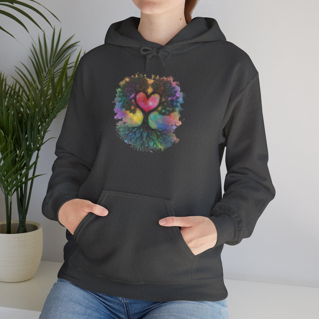 Rainbow Heart Tree Hoodie — Vibrant Spiritual Love Pullover