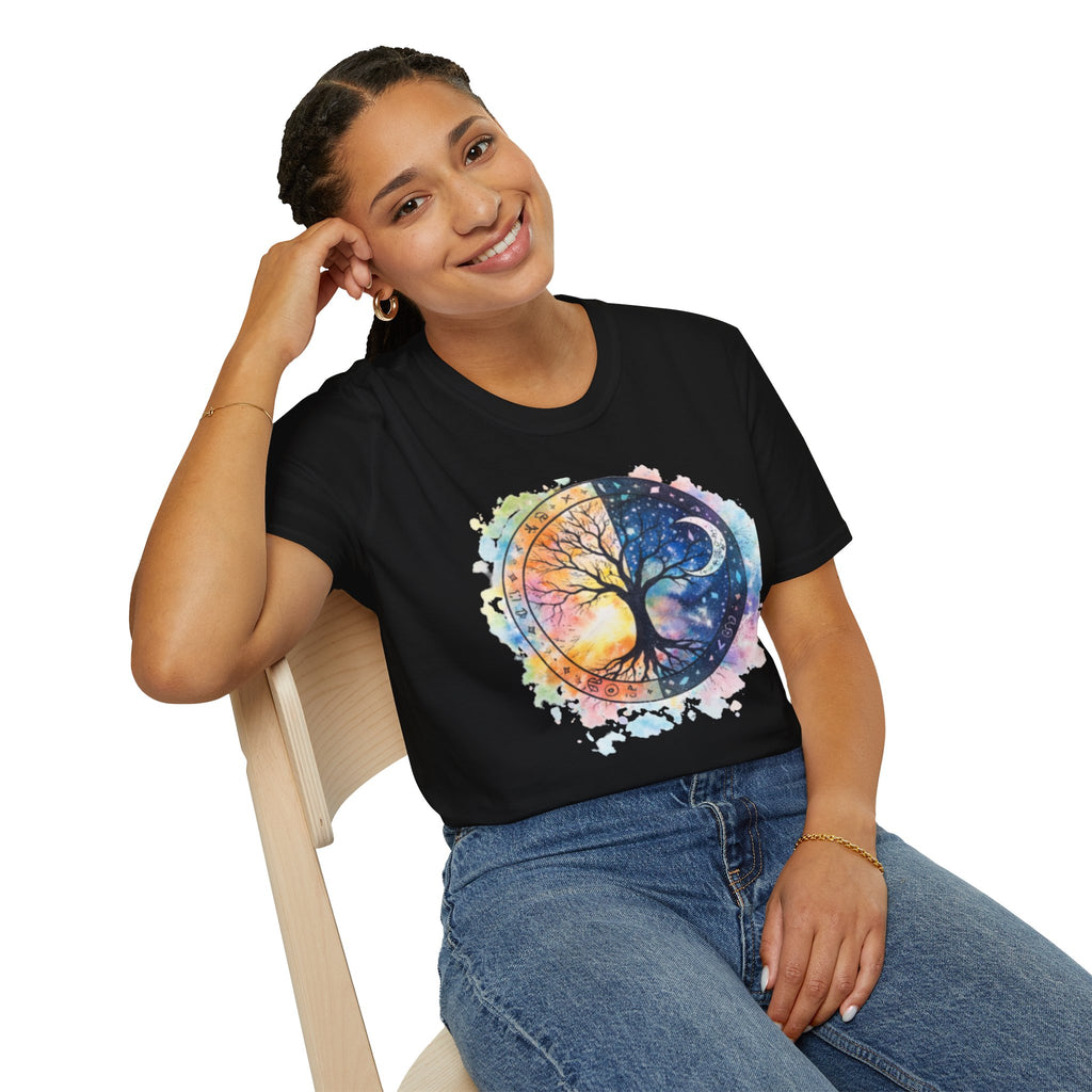 Tree of Life Yin Yang T-Shirt — Watercolor Sun & Moon Graphic Tee