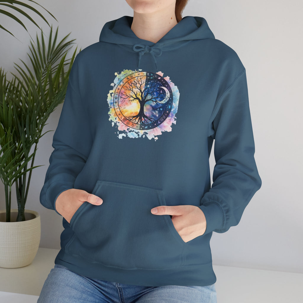Yin Yang Tree Of Life Hoodie — Colorful Sun & Moon Spiritual Pullover