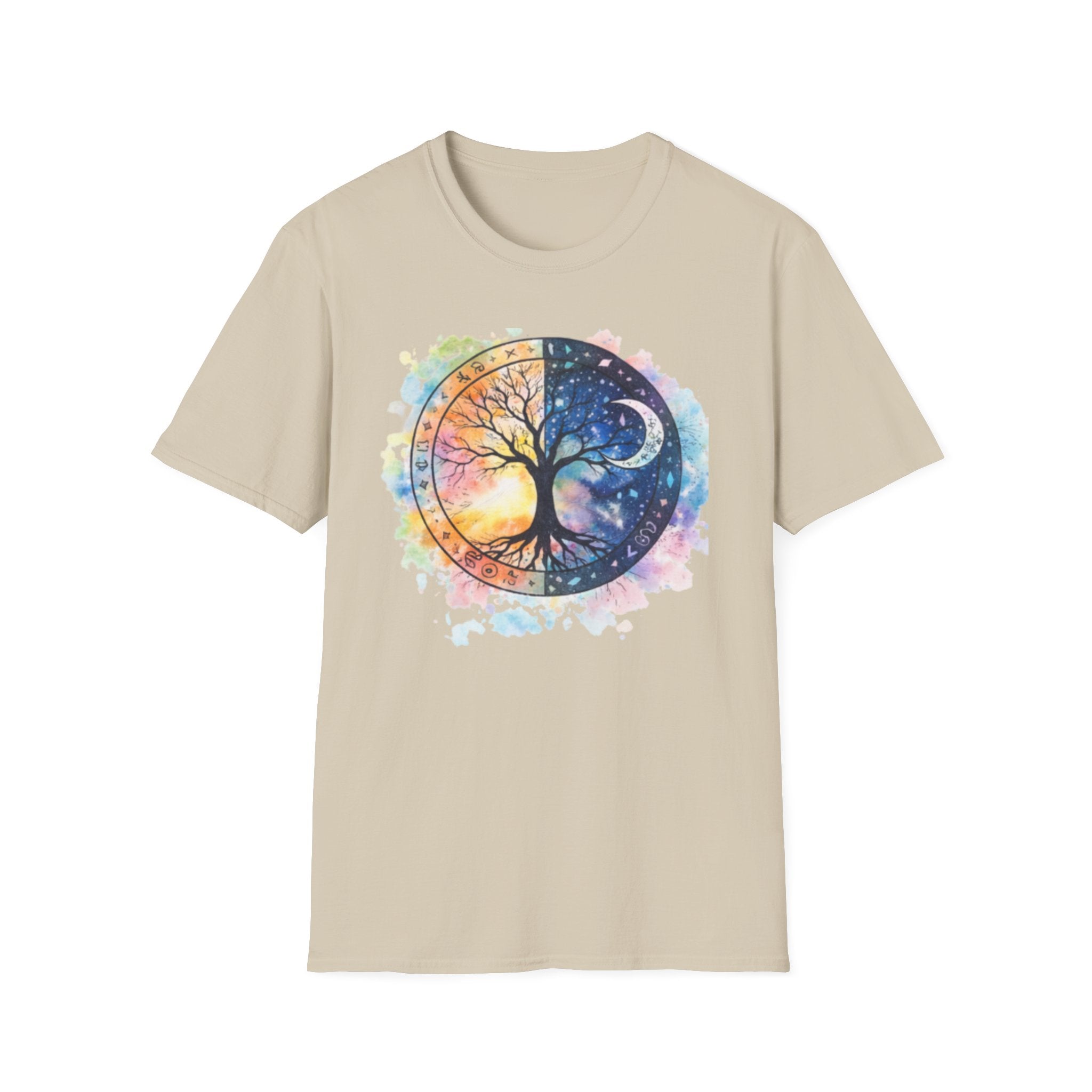 Tree of Life Yin Yang T-Shirt — Watercolor Sun & Moon Graphic Tee