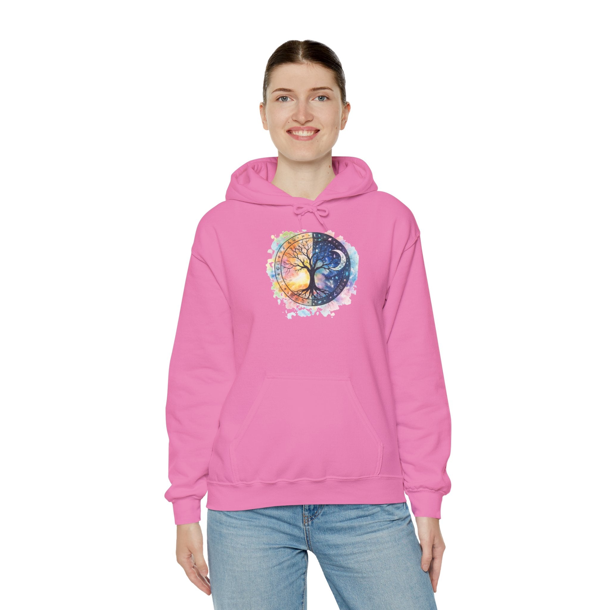 Yin Yang Tree Of Life Hoodie — Colorful Sun & Moon Spiritual Pullover