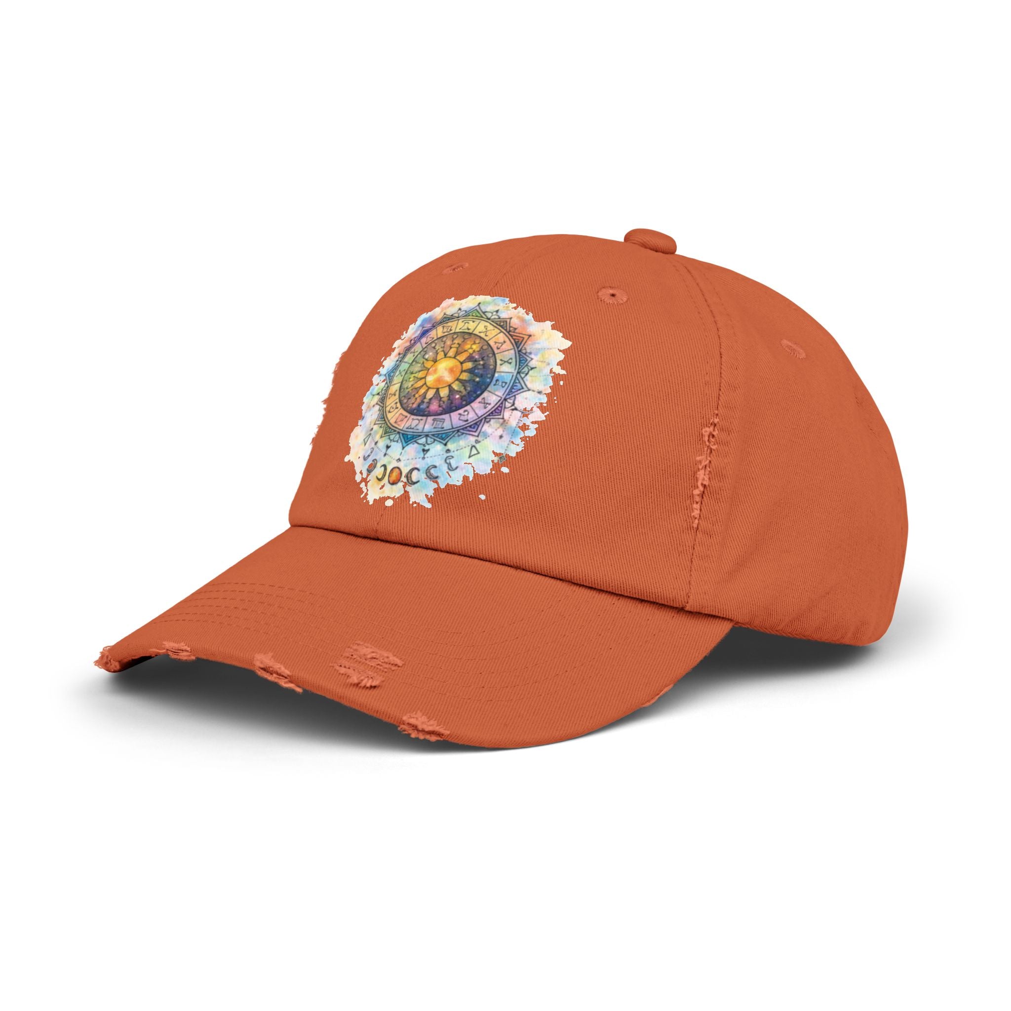 Distressed Cap — Watercolor Compass Mandala Hat