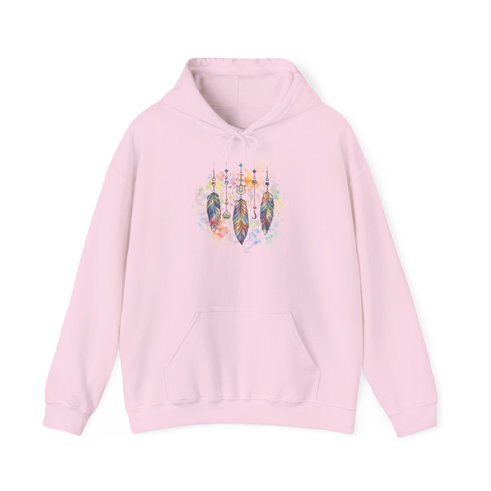 Boho Feather Dreamcatcher Hoodie — Watercolor Tribal Feathers Pullover