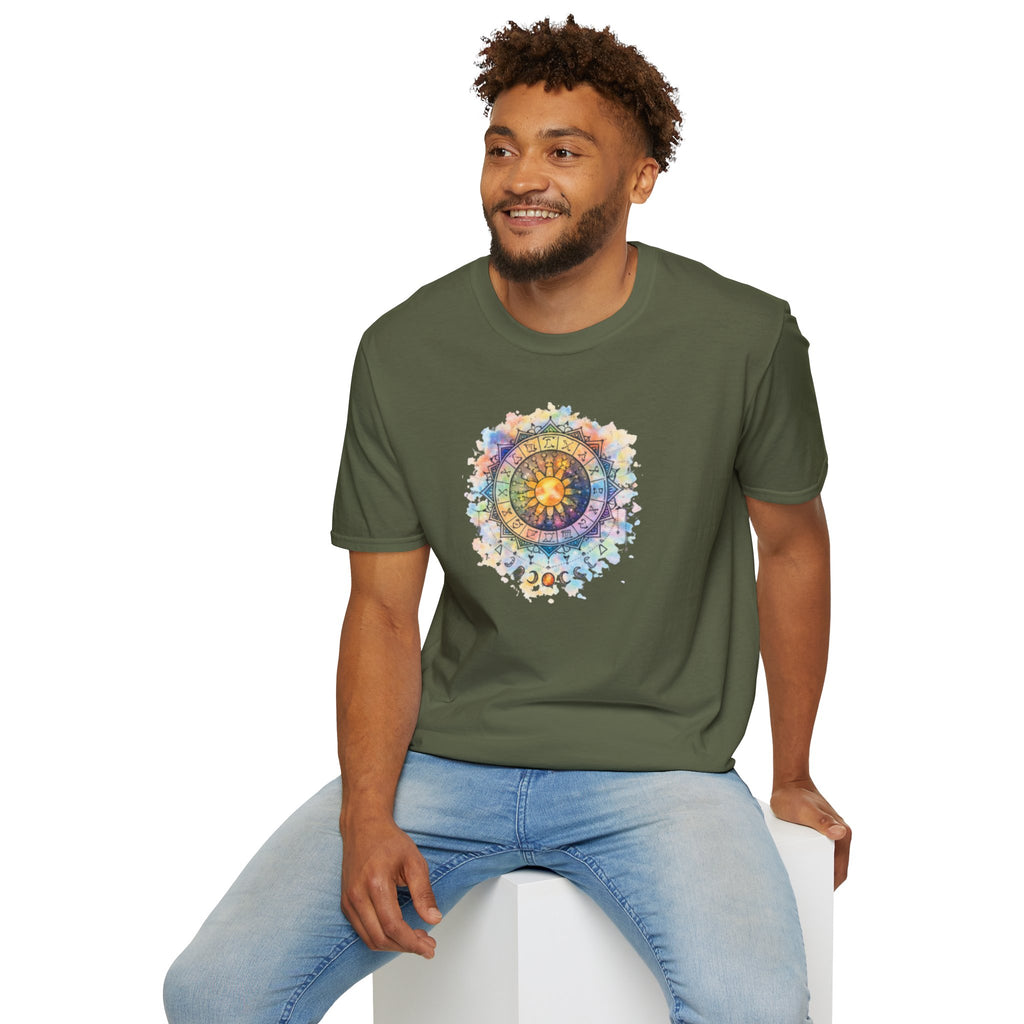 Sun & Moon Zodiac T-Shirt — Watercolor Astrological Mandala Tee