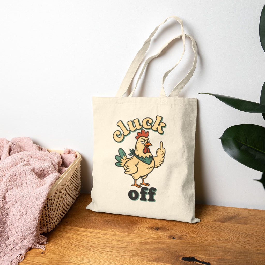 'Cluck Off' Tote Bag — Retro Rooster Canvas Tote