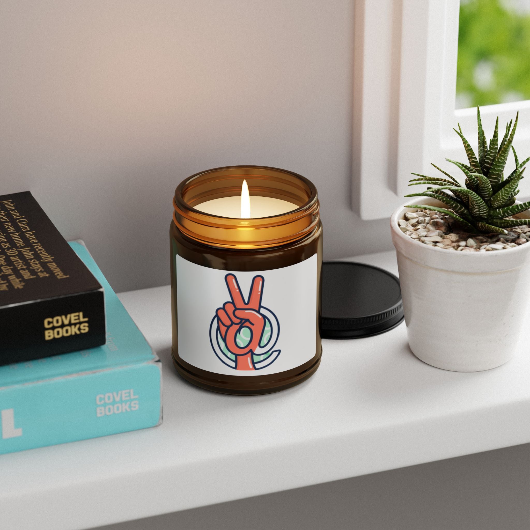 Peace Sign Soy Candle — Amber Jar Scented Candle (Multi-Size)