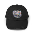 Wolf Moon Distressed Cap — Watercolor Nightscape Hat