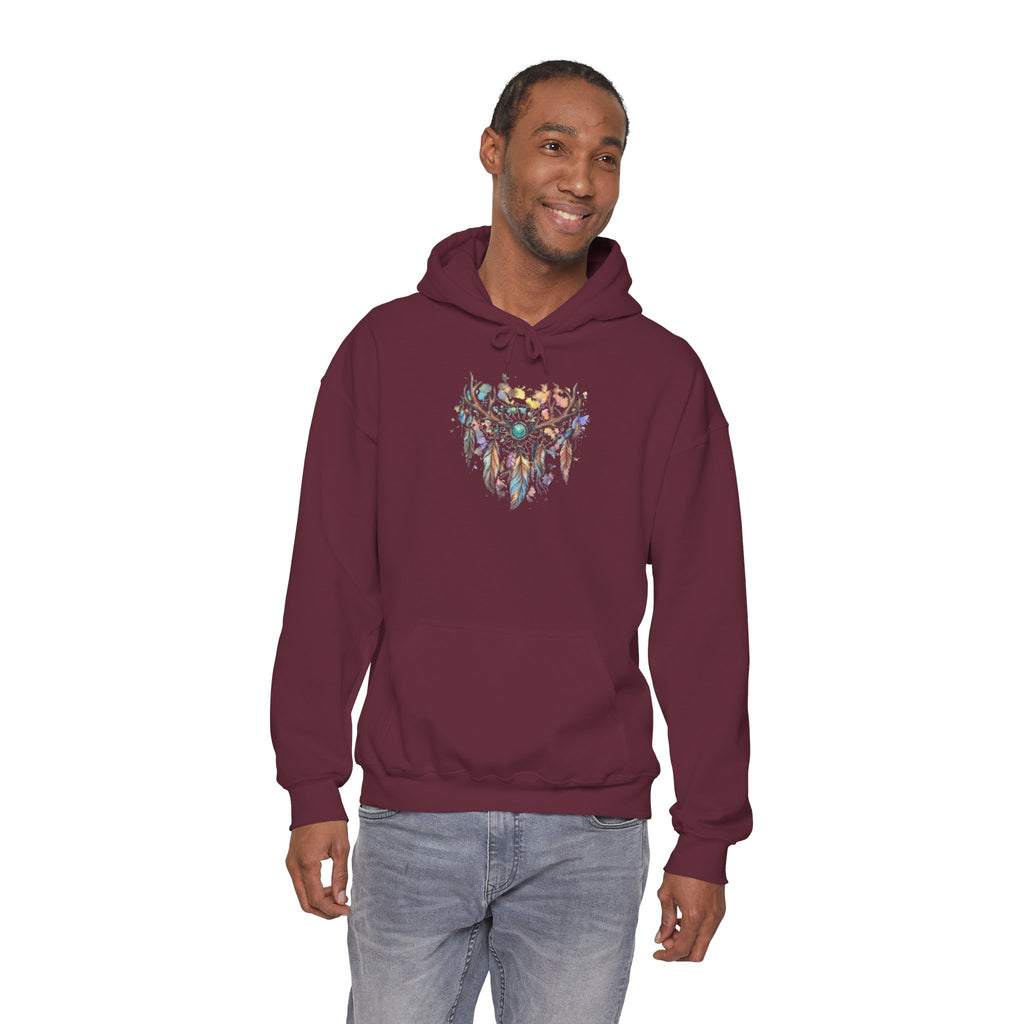 Dreamcatcher Antler Hoodie — Watercolor Feathers & Floral Boho Sweatshirt
