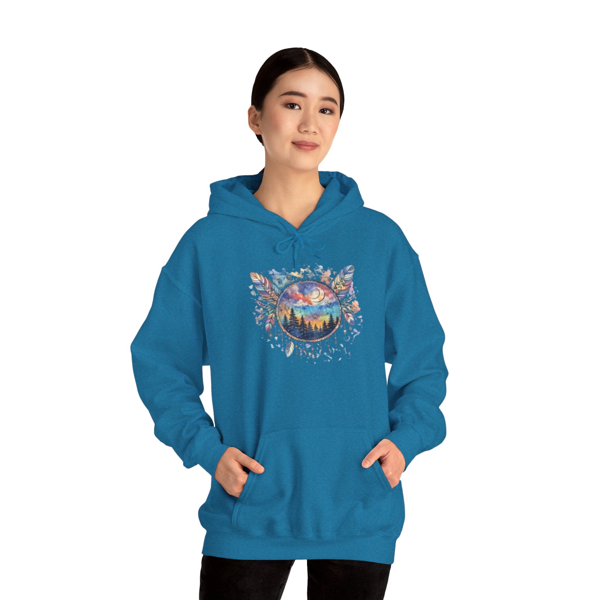 Nature Dreamcatcher Hoodie — Colorful Mountain Sunset Graphic