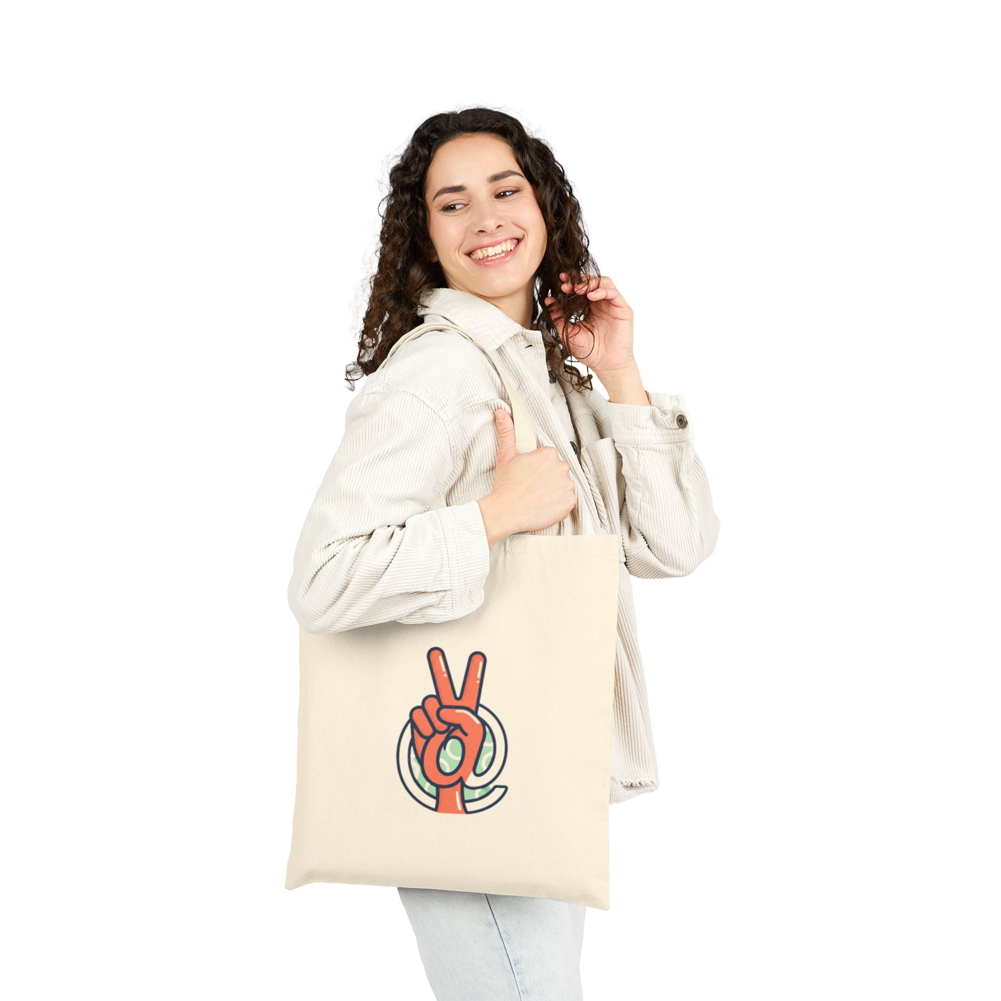 Retro Peace Hand Graphic Cotton Canvas Tote — Eco Market Bag