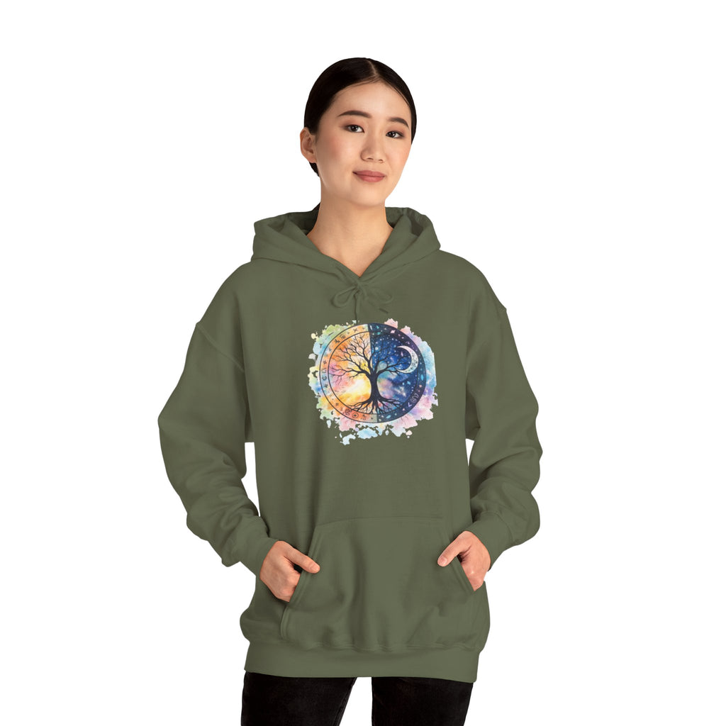 Yin Yang Tree Of Life Hoodie — Colorful Sun & Moon Spiritual Pullover
