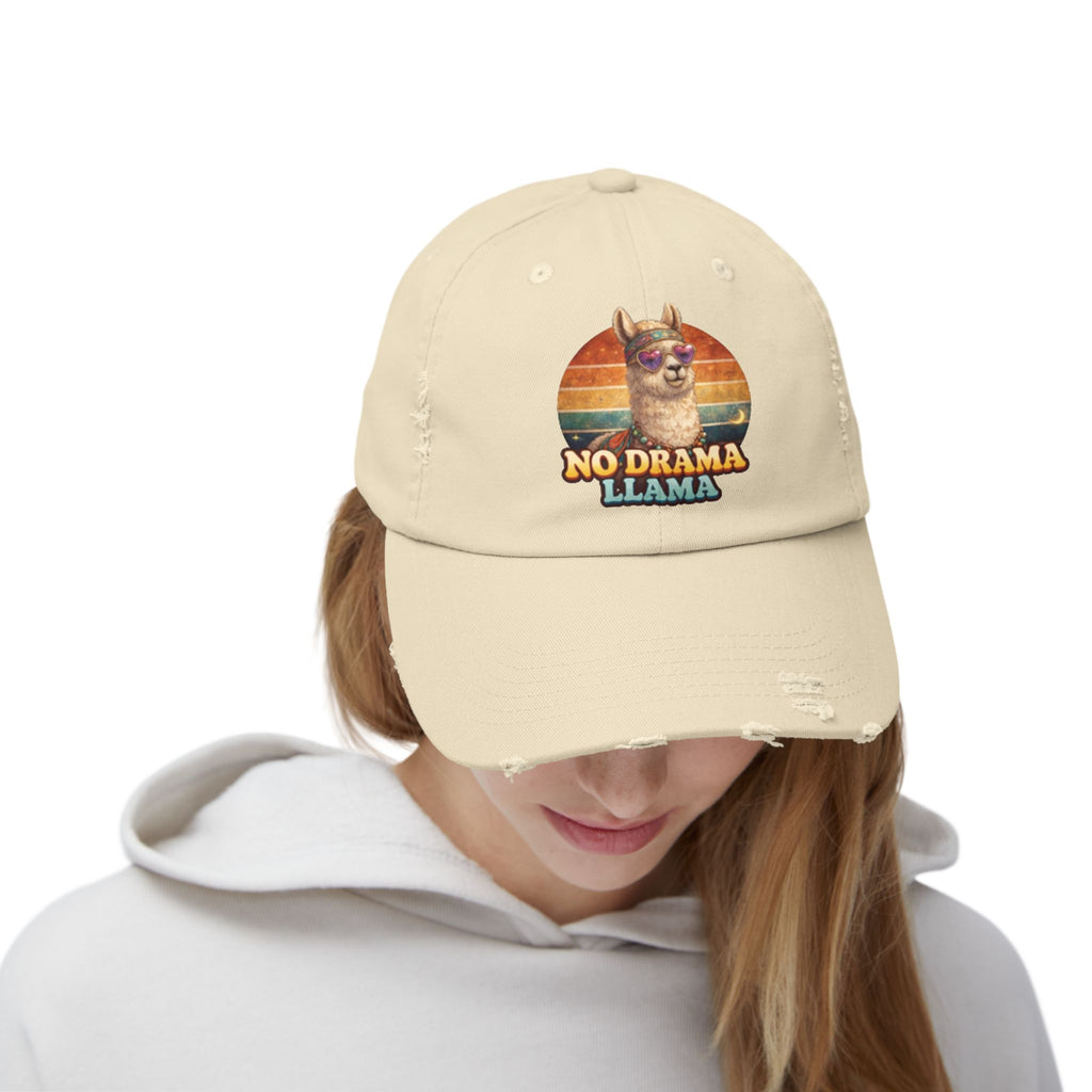 No Drama Llama Distressed Cap — Retro Llama Vintage Baseball Hat
