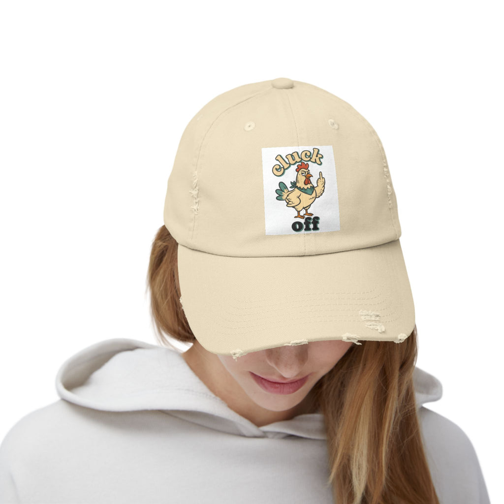 Cluck Off' Retro Rooster Distressed Hat