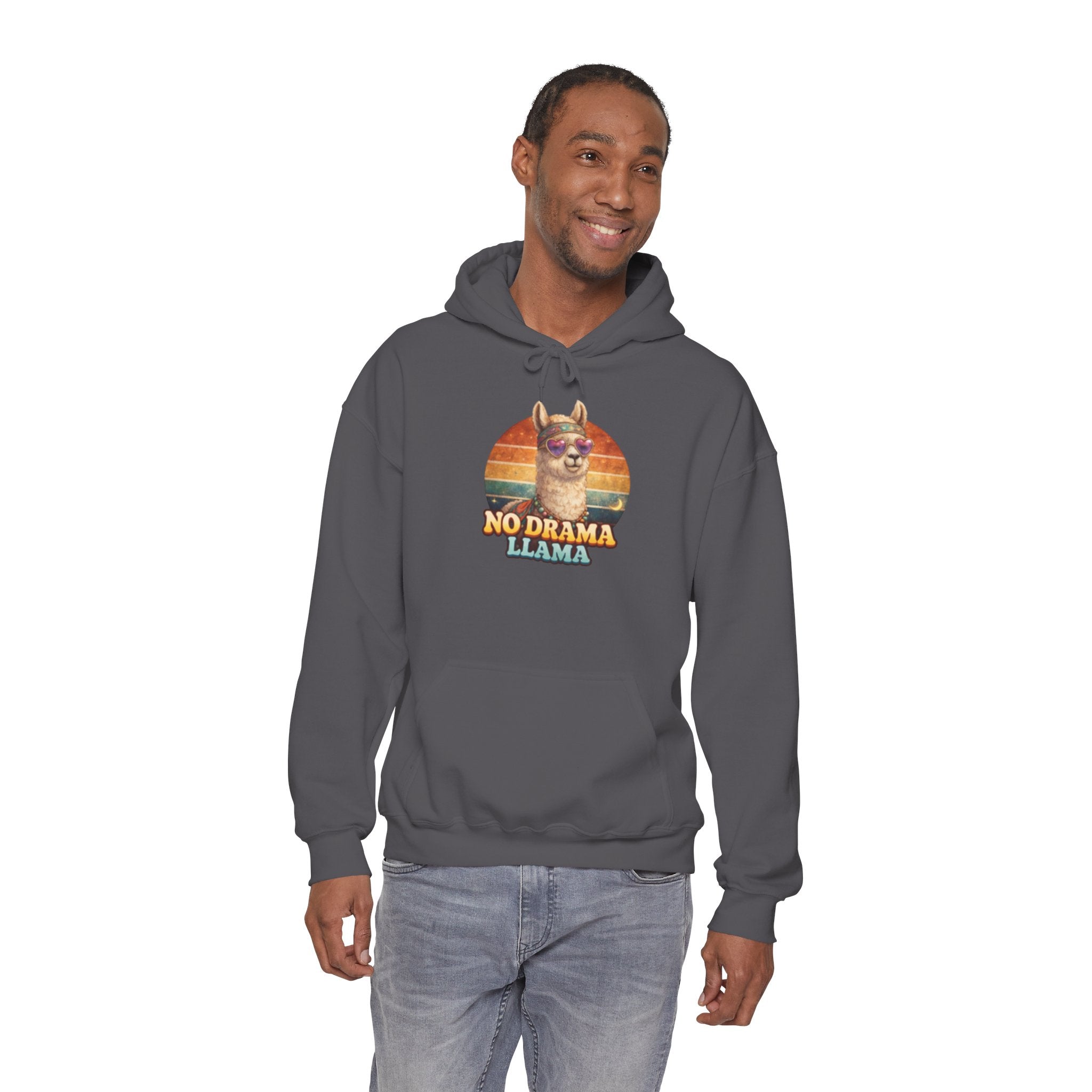 No Drama Llama Hoodie – Retro Sunset Graphic Pullover