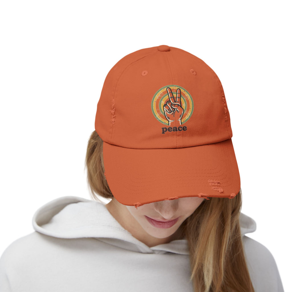 Peace Vintage Distressed Cap — Retro Rainbow Peace Sign Hat