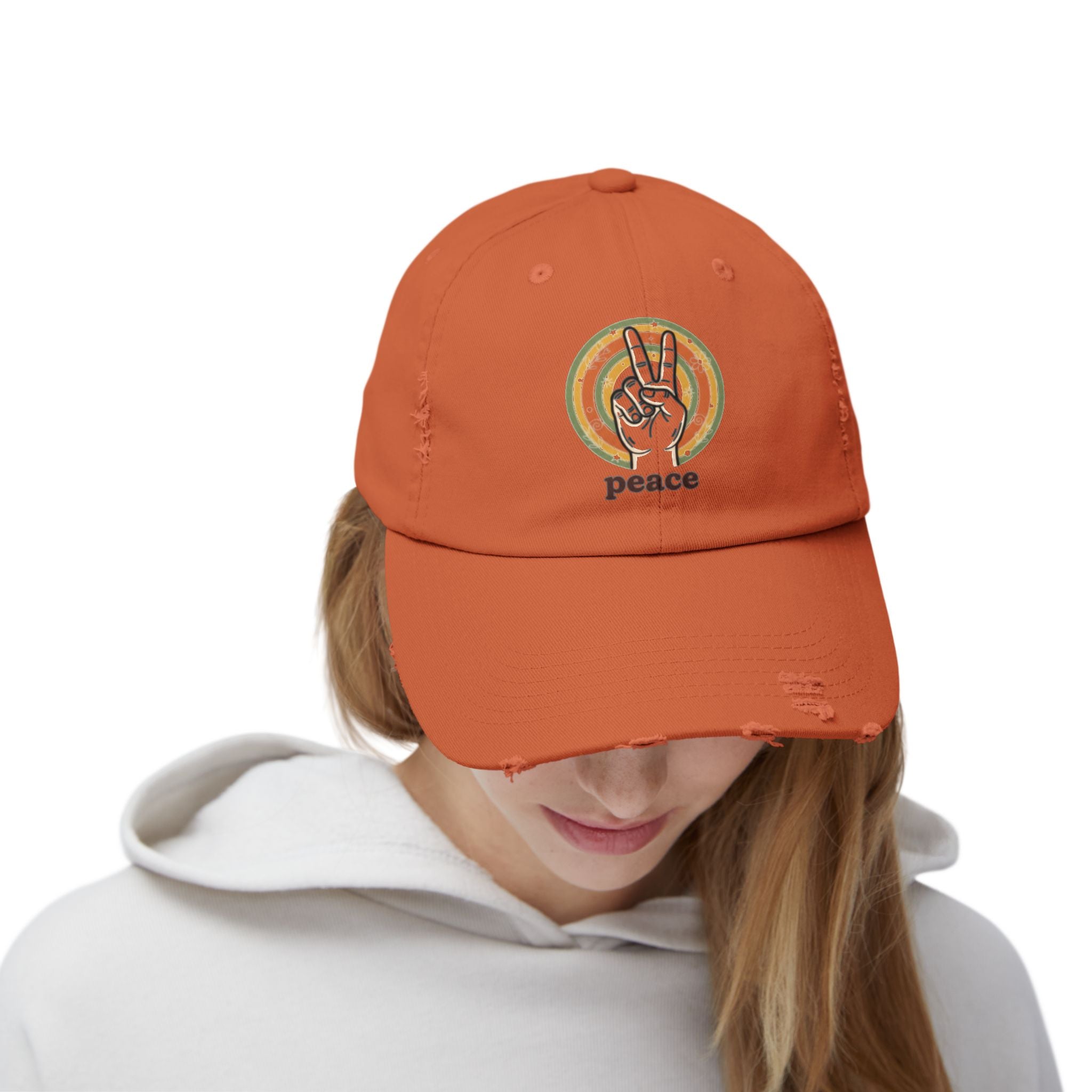 Peace Vintage Distressed Cap — Retro Rainbow Peace Sign Hat
