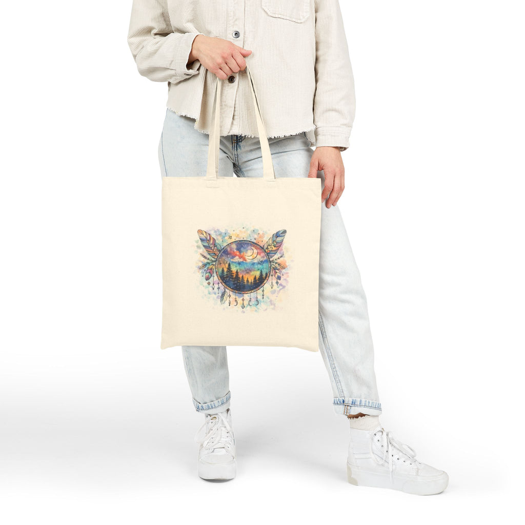 Watercolor Dreamcatcher Tote Bag | Forest Sunset Boho Canvas Tote