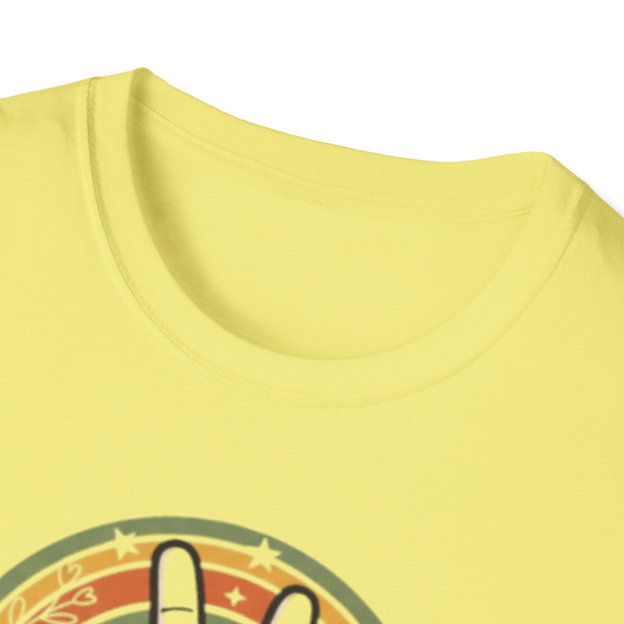 Peace Hand Sign T-Shirt | Retro Rainbow Circle, Vintage Hippie Vibe