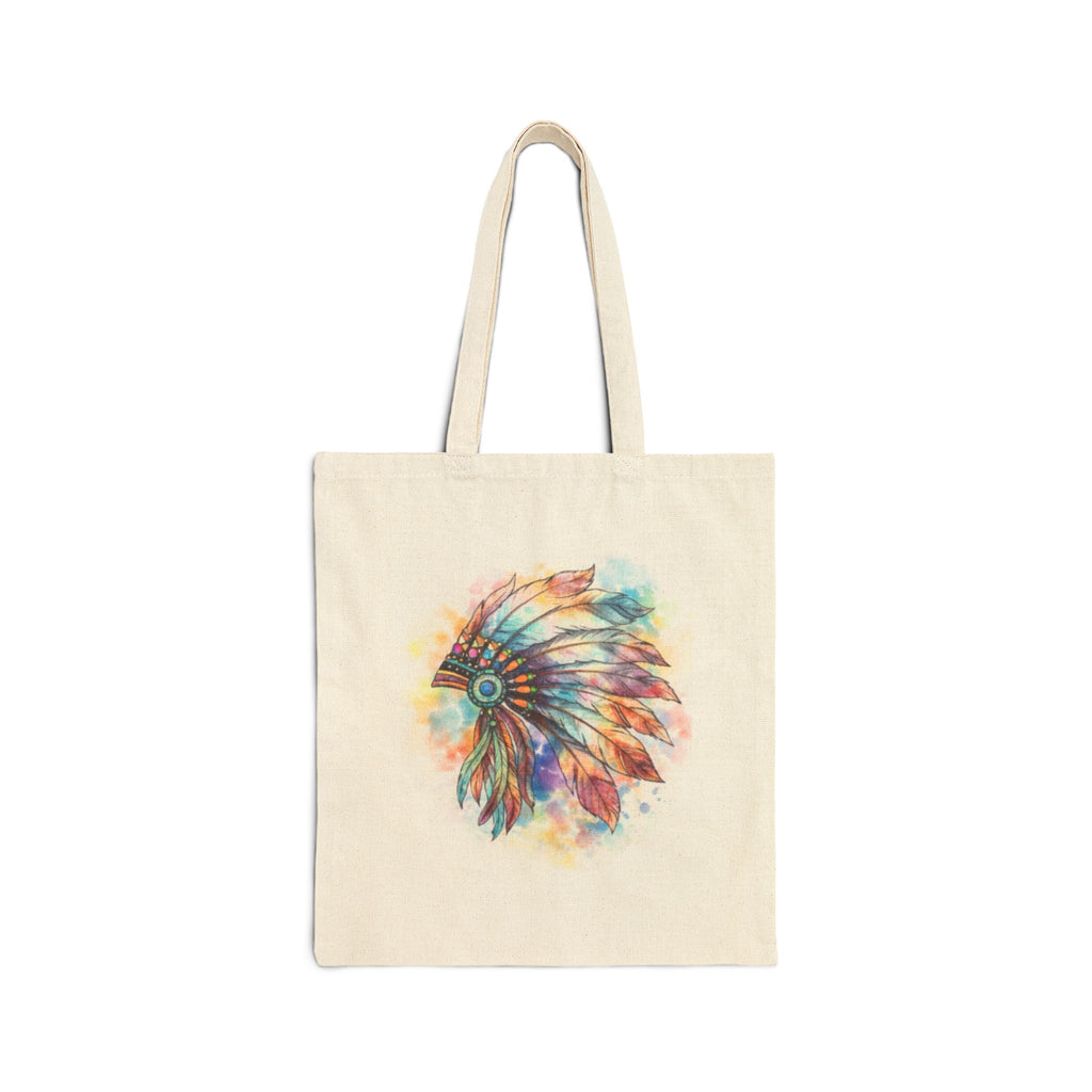 Watercolor Native Headdress Tote Bag | Feather Boho Canvas