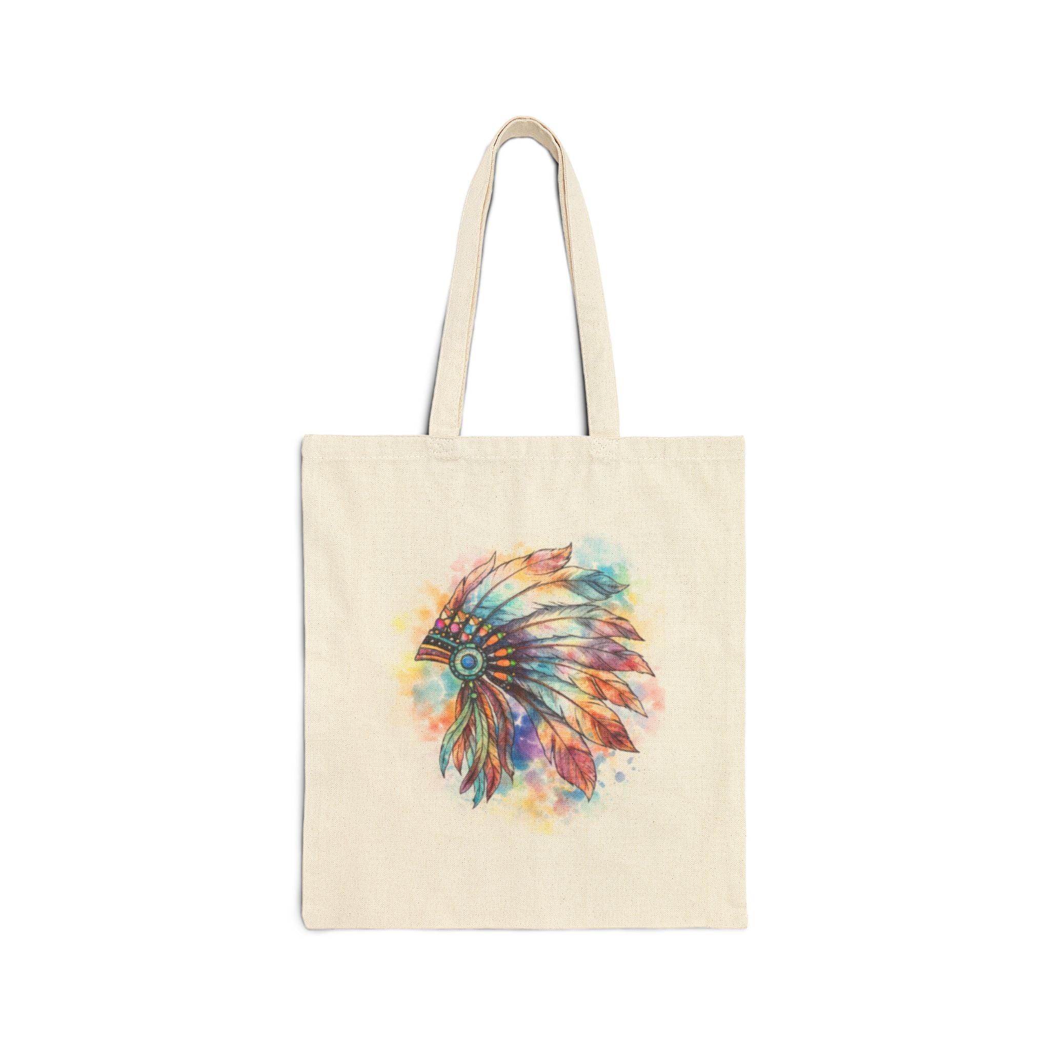 Watercolor Native Headdress Tote Bag | Feather Boho Canvas