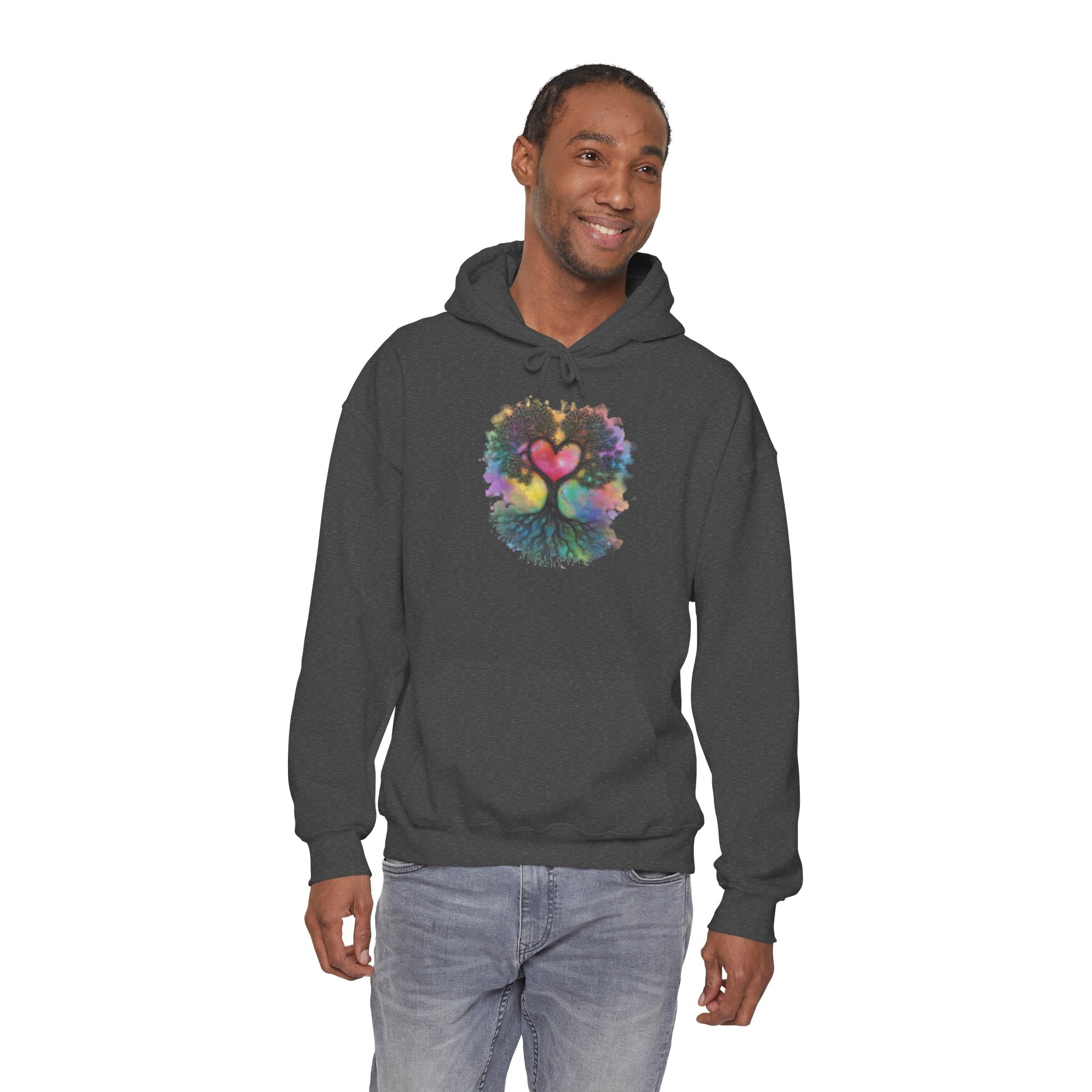 Rainbow Heart Tree Hoodie — Vibrant Spiritual Love Pullover