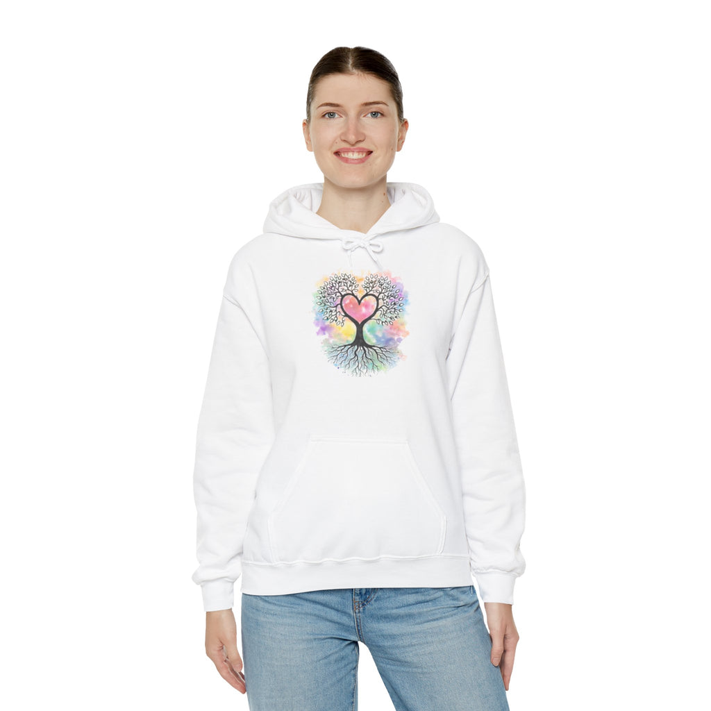 Rainbow Heart Tree Hoodie — Vibrant Spiritual Love Pullover