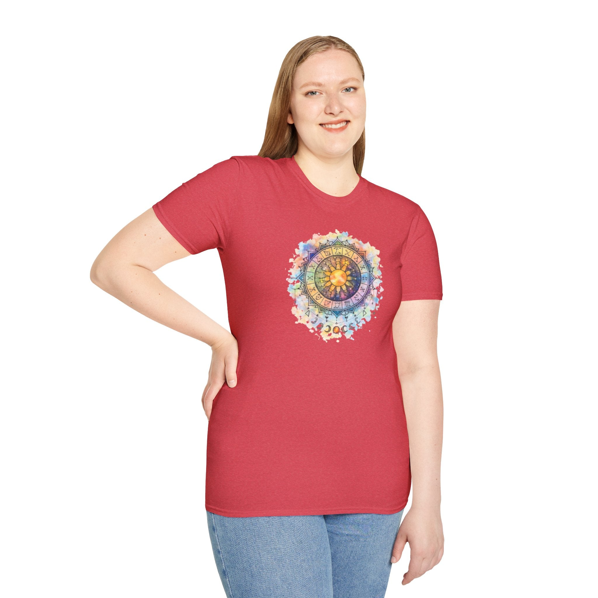 Sun & Moon Zodiac T-Shirt — Watercolor Astrological Mandala Tee