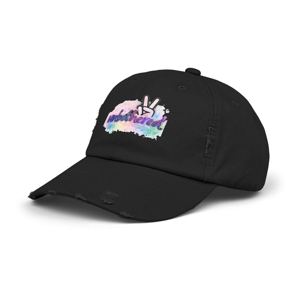 Unbothered Distressed Cap — Pastel Peace Sign Baseball Hat