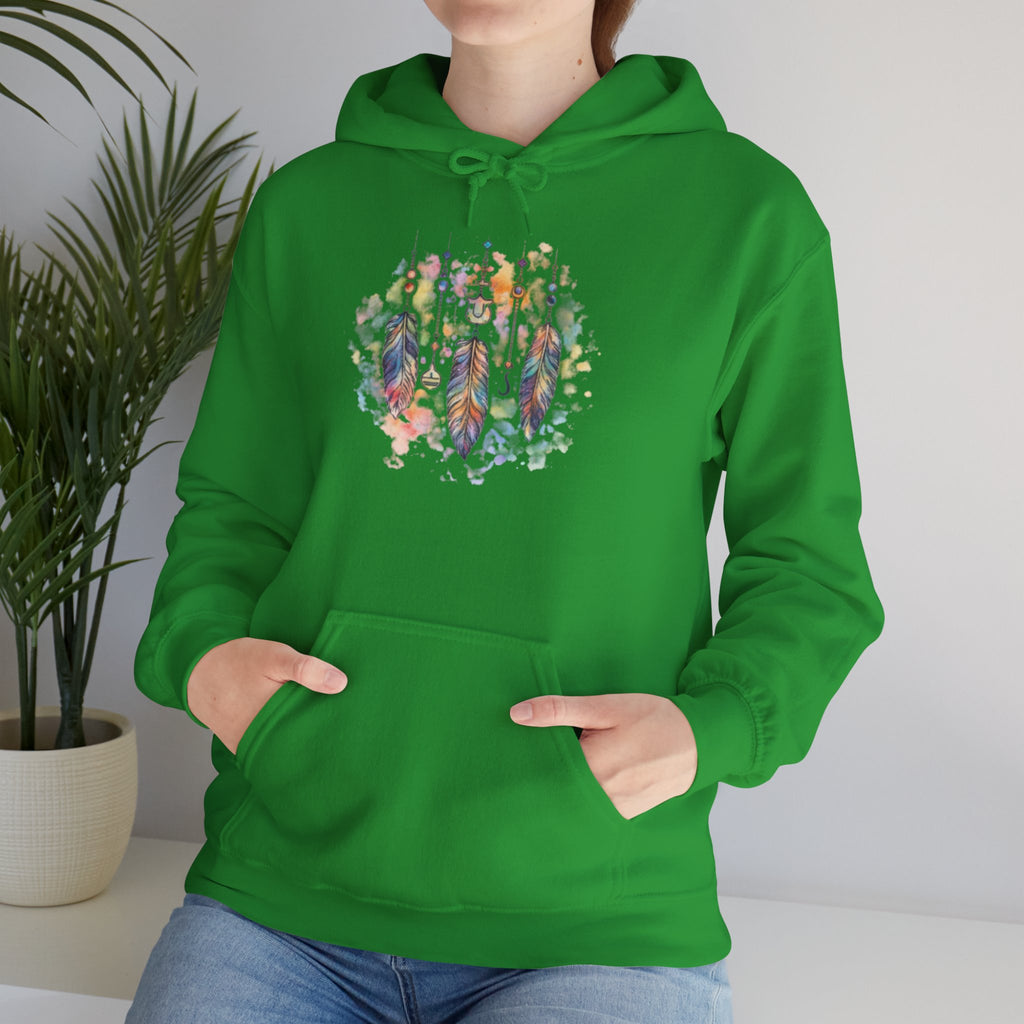 Boho Feather Dreamcatcher Hoodie — Watercolor Tribal Feathers Pullover