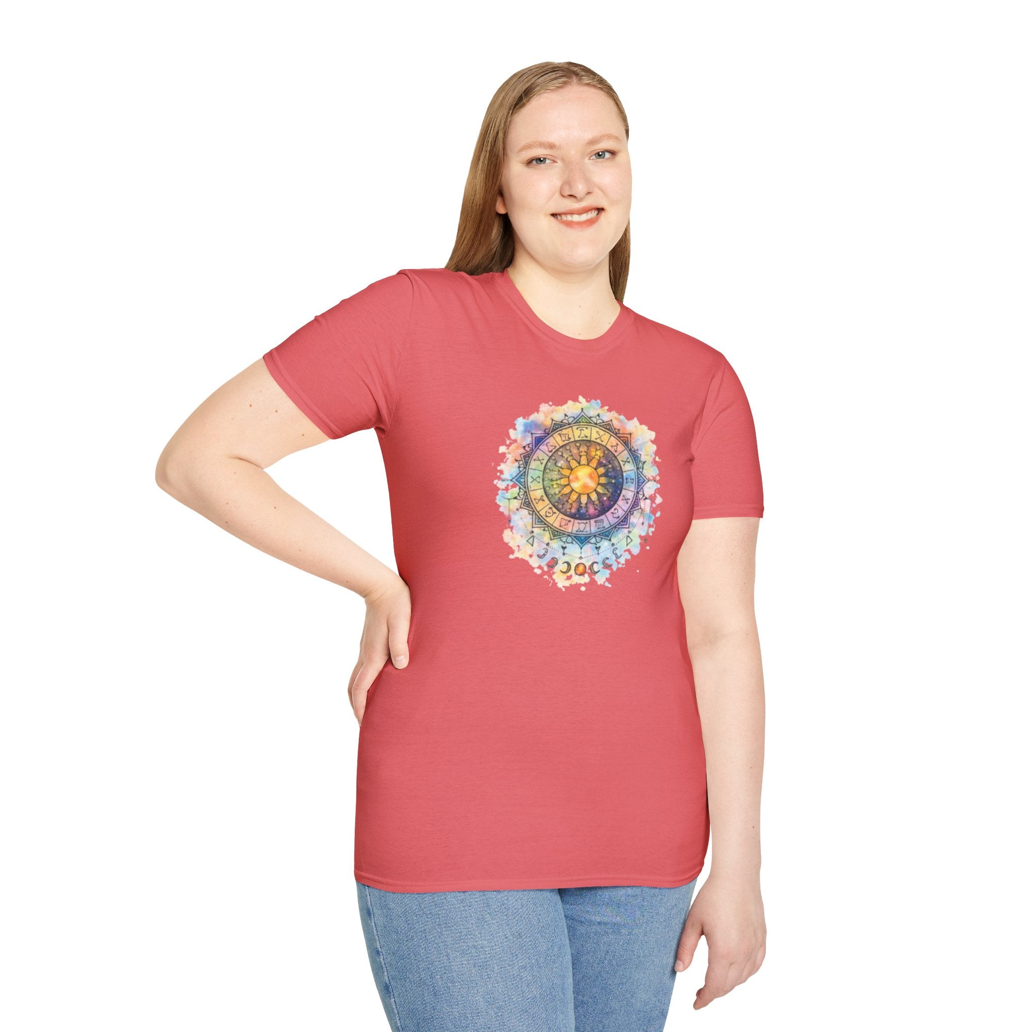 Sun & Moon Zodiac T-Shirt — Watercolor Astrological Mandala Tee