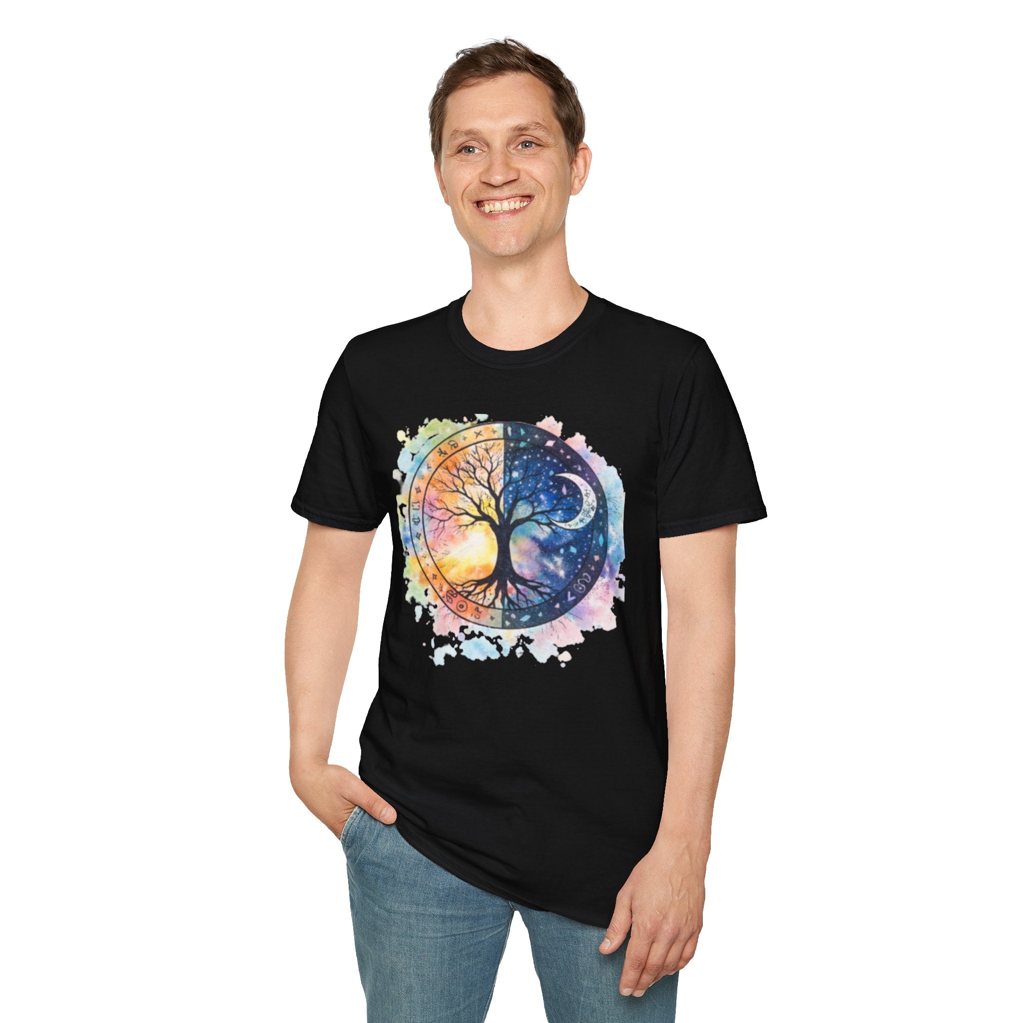 Tree of Life Yin Yang T-Shirt — Watercolor Sun & Moon Graphic Tee