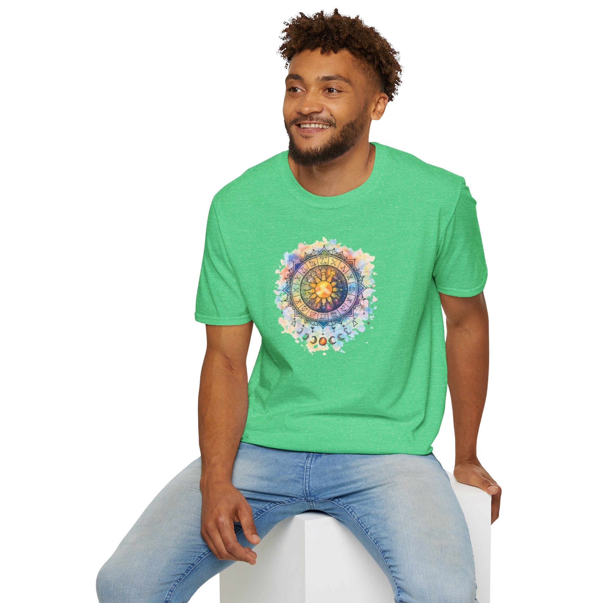 Sun & Moon Zodiac T-Shirt — Watercolor Astrological Mandala Tee