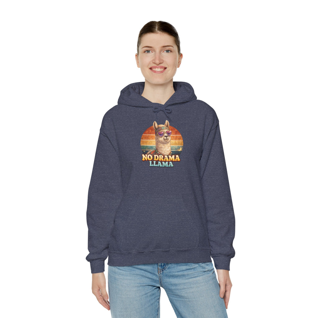 No Drama Llama Hoodie – Retro Sunset Graphic Pullover
