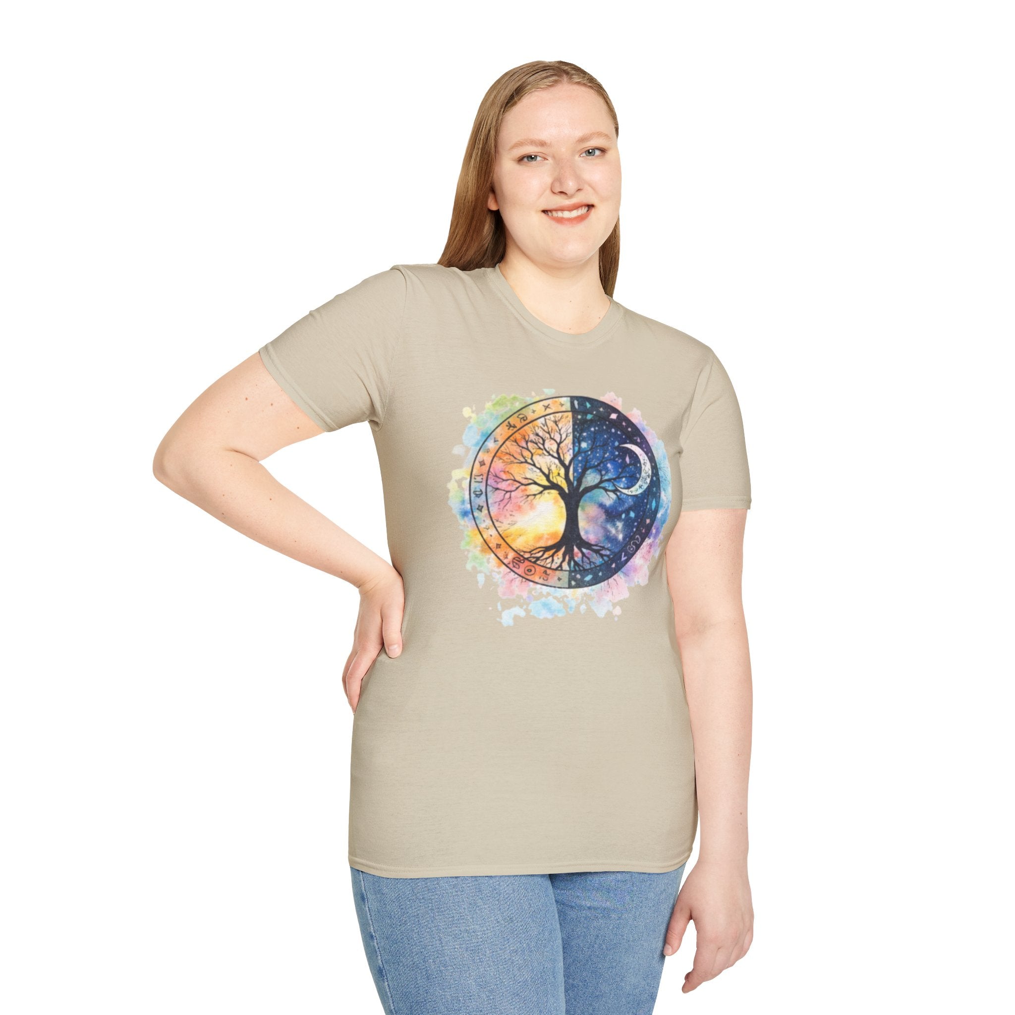 Tree of Life Yin Yang T-Shirt — Watercolor Sun & Moon Graphic Tee