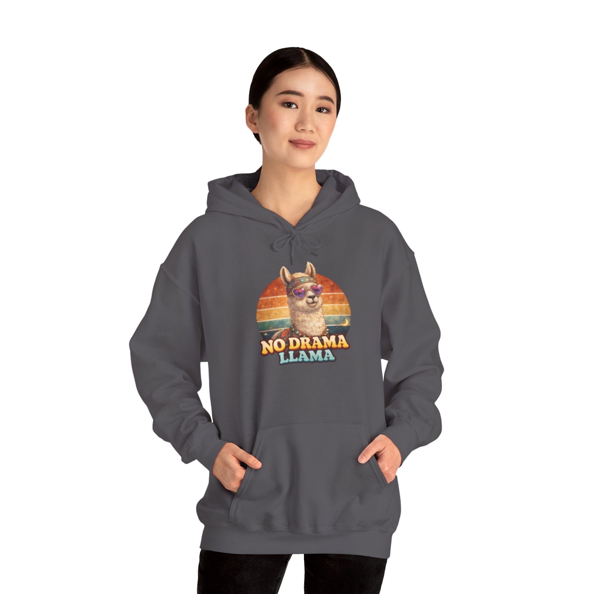 No Drama Llama Hoodie – Retro Sunset Graphic Pullover