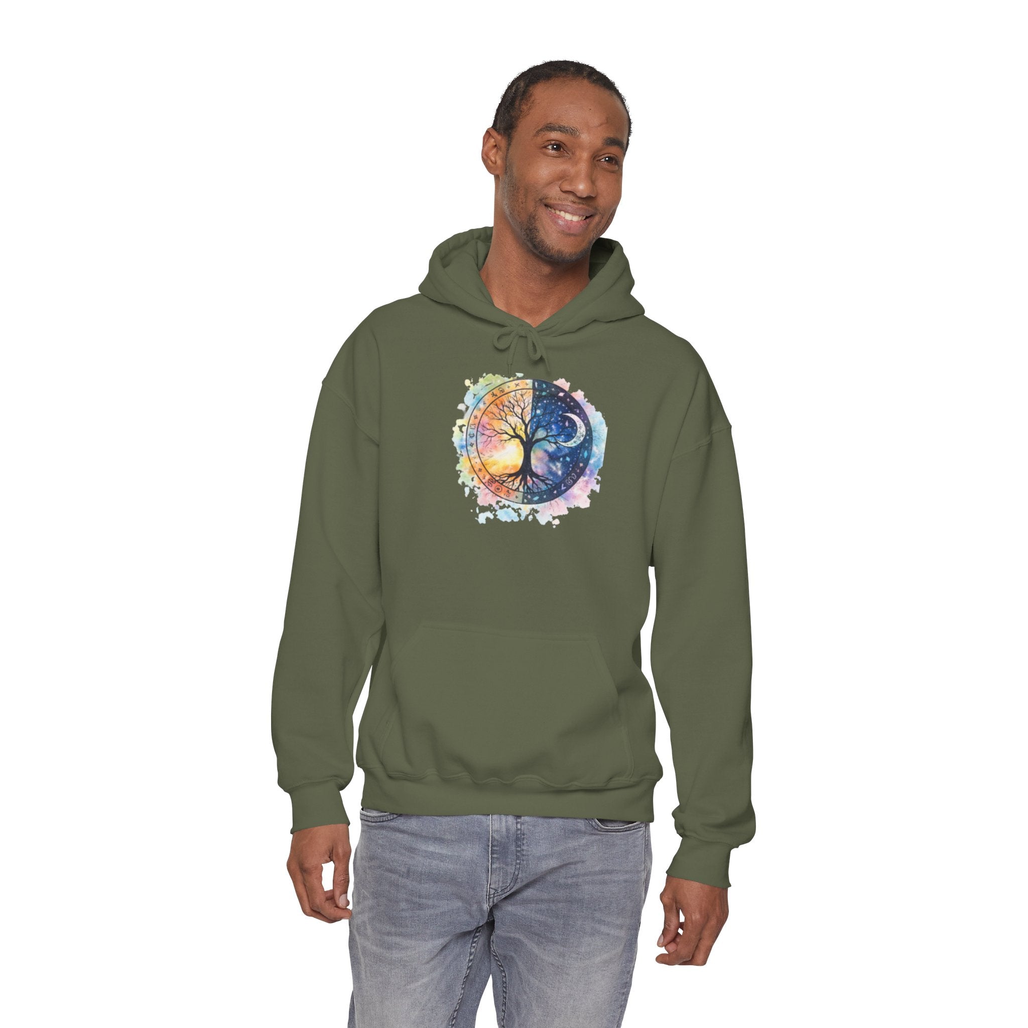Yin Yang Tree Of Life Hoodie — Colorful Sun & Moon Spiritual Pullover