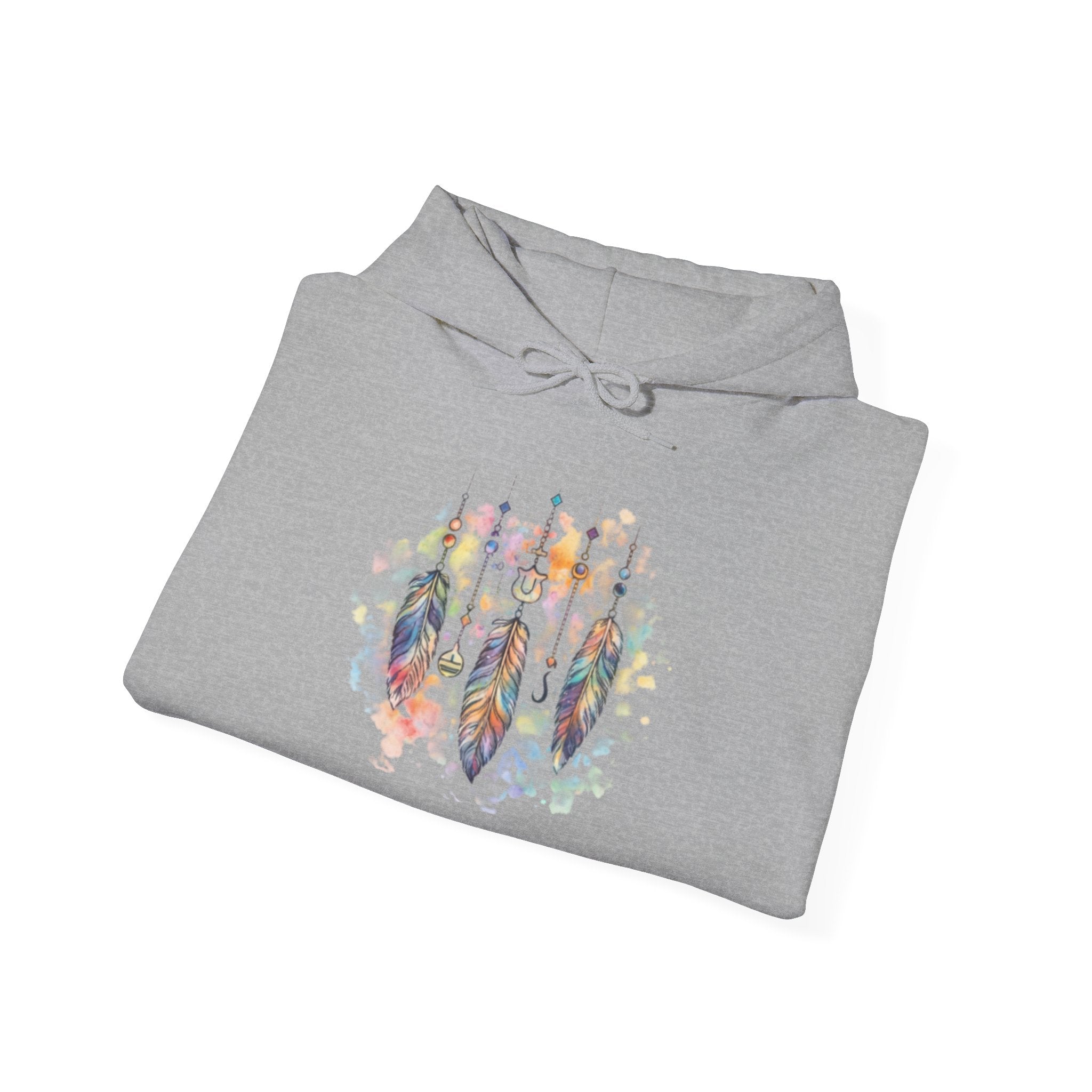 Boho Feather Dreamcatcher Hoodie — Watercolor Tribal Feathers Pullover