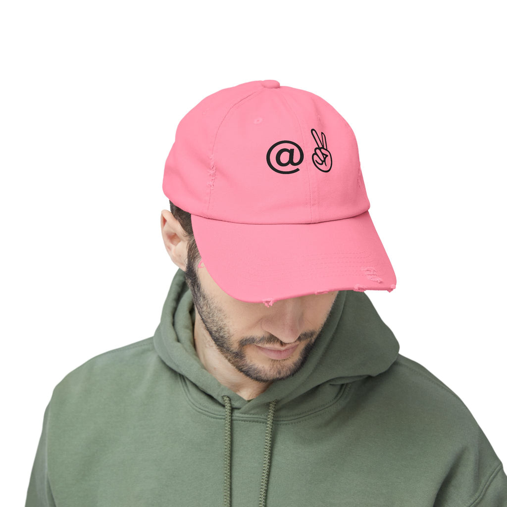 Distressed Embroidered "@ Peace" Cap