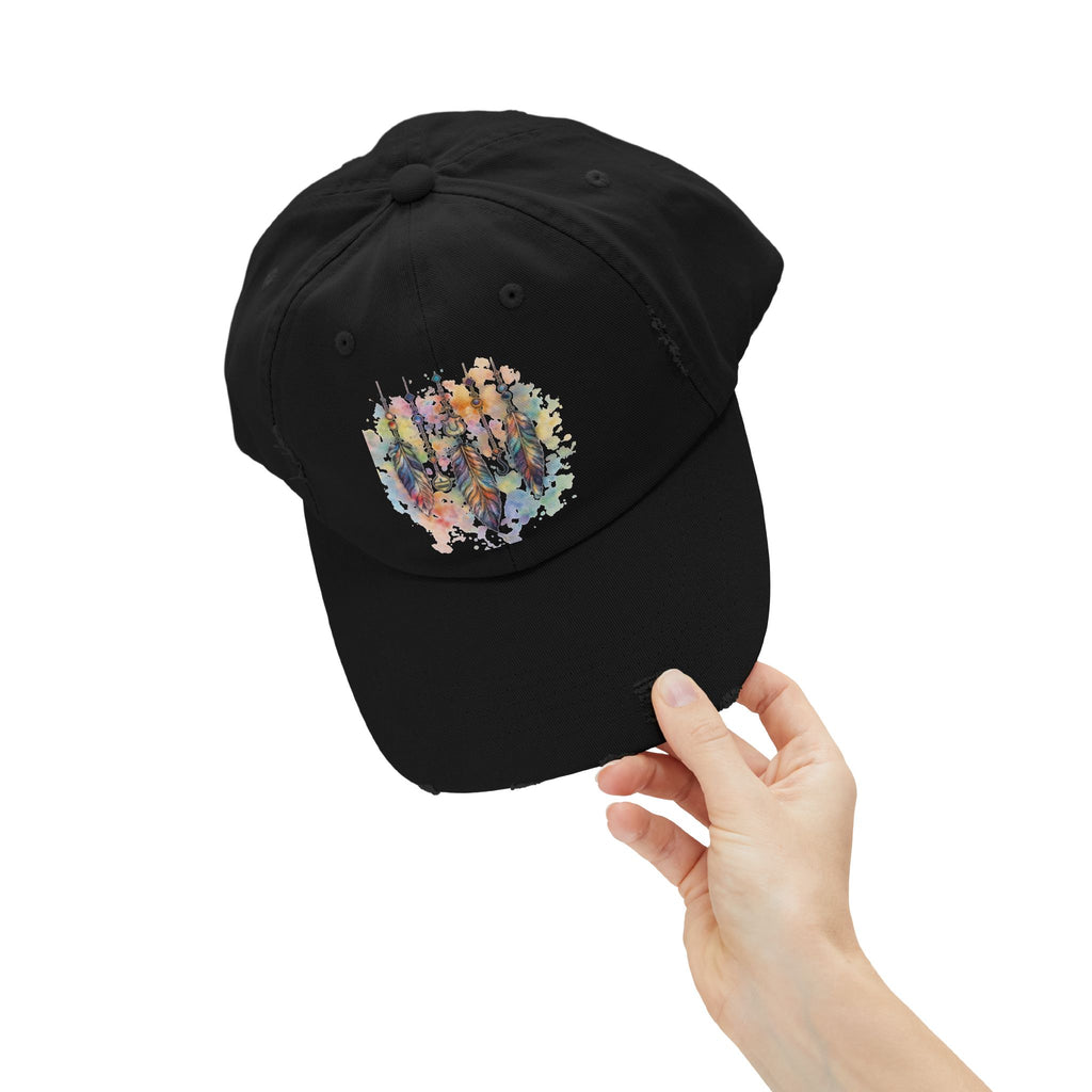 Distressed Cap with Watercolor Dreamcatcher Design