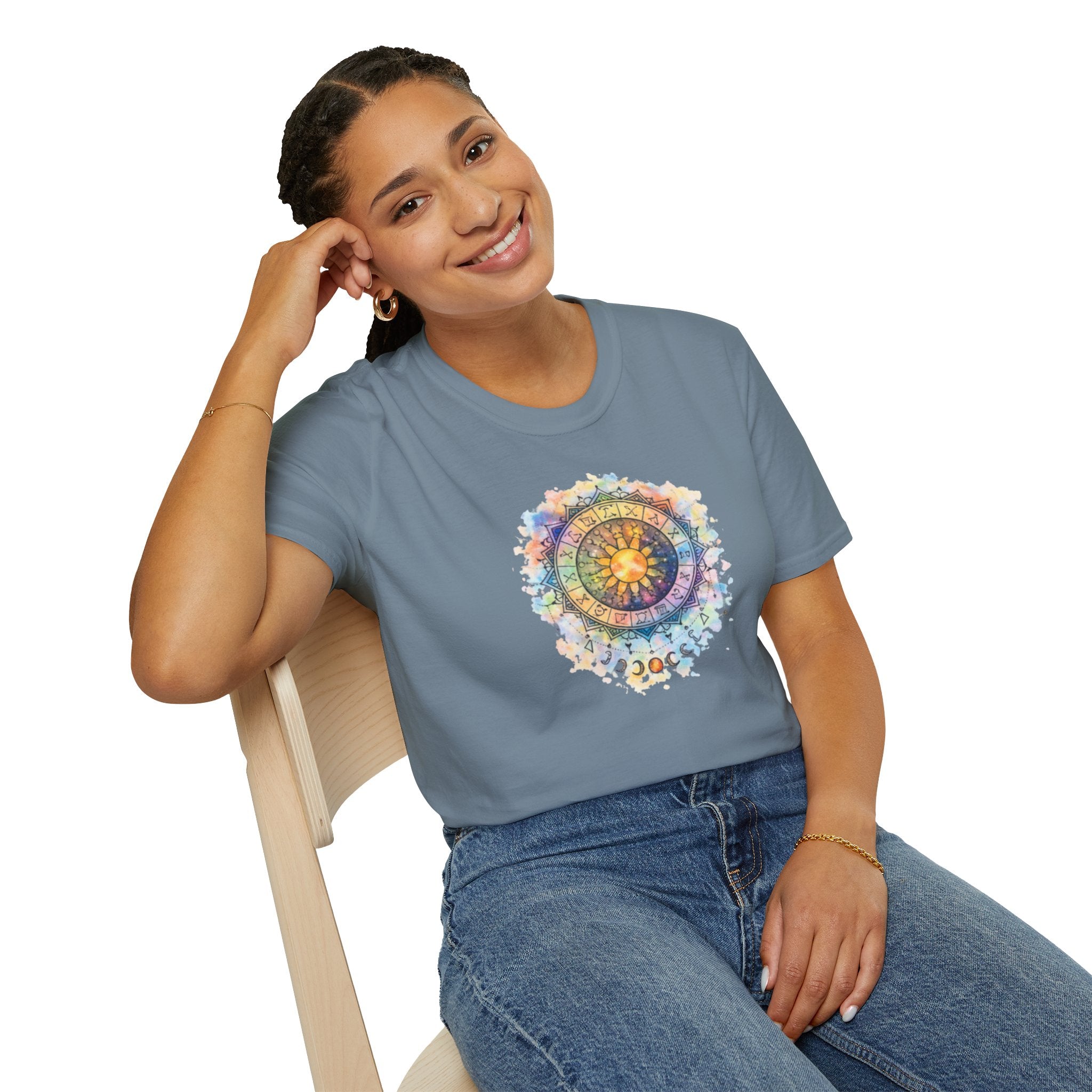 Sun & Moon Zodiac T-Shirt — Watercolor Astrological Mandala Tee
