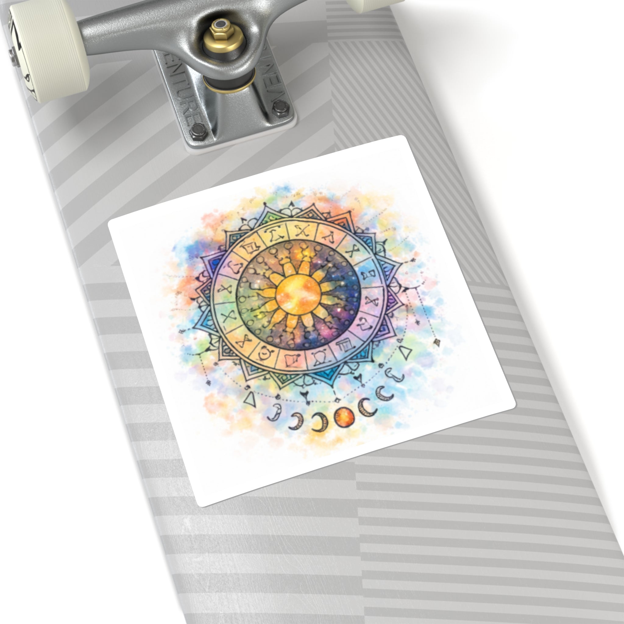Watercolor Zodiac Mandala Square Stickers | Sun Moon Phases, Astrological Symbols