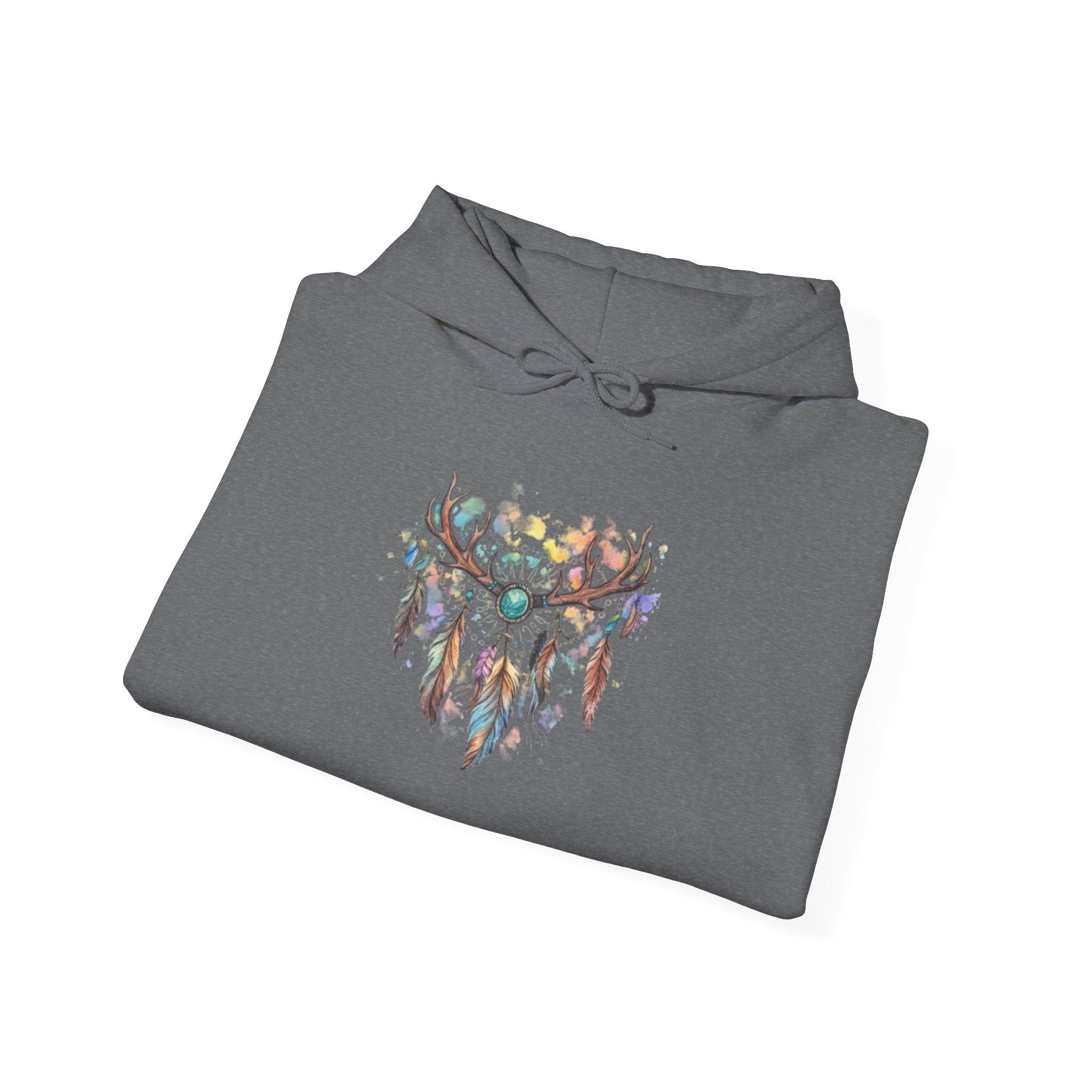 Dreamcatcher Antler Hoodie — Watercolor Feathers & Floral Boho Sweatshirt