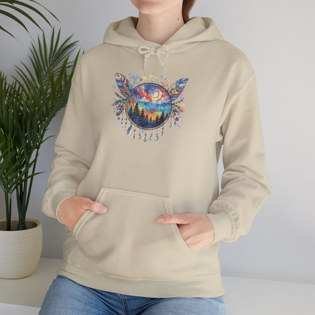Nature Dreamcatcher Hoodie — Colorful Mountain Sunset Graphic