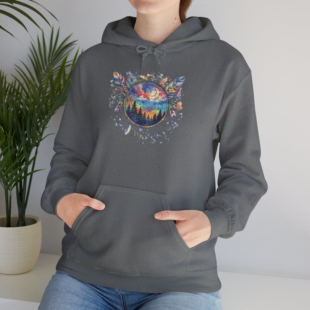 Nature Dreamcatcher Hoodie — Colorful Mountain Sunset Graphic