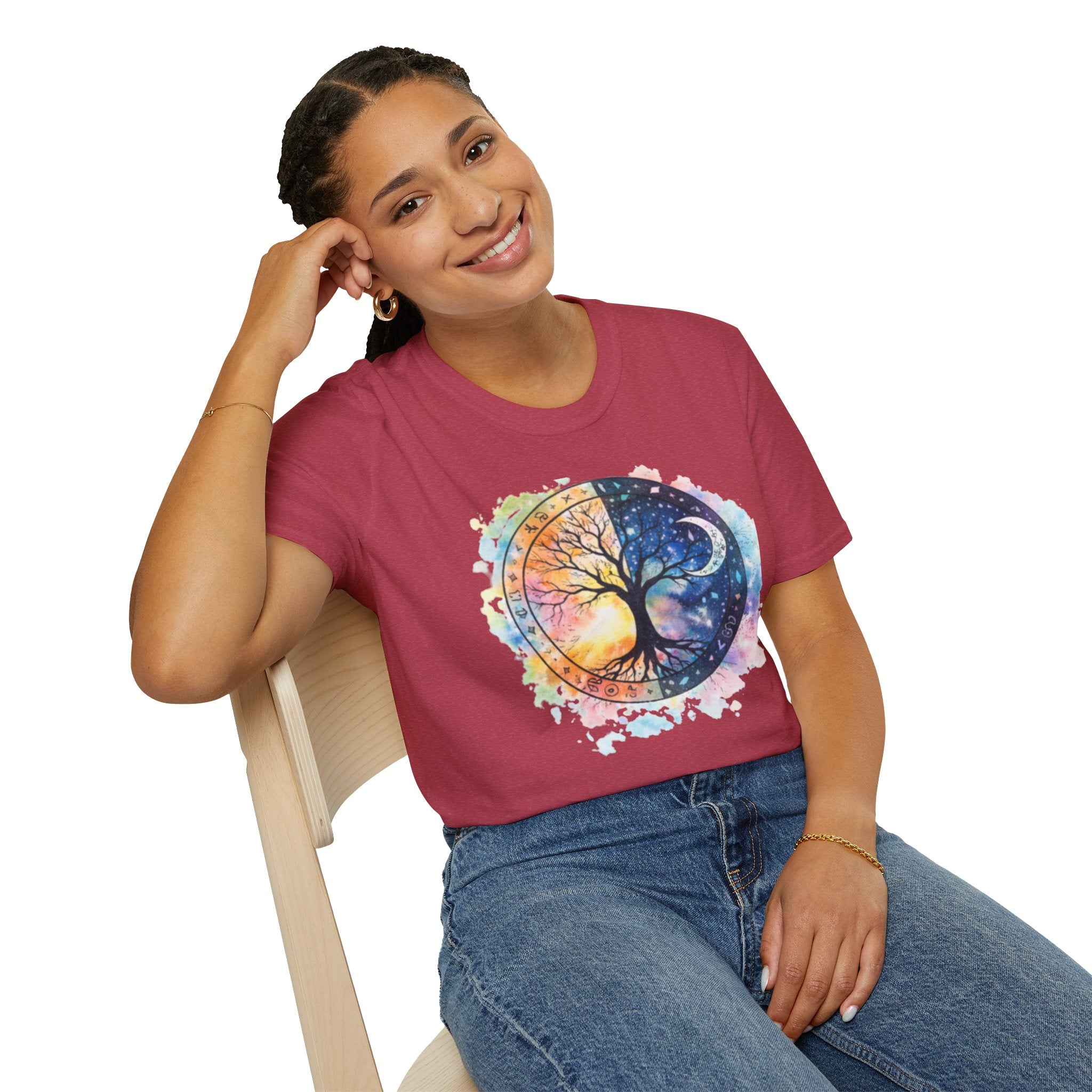 Tree of Life Yin Yang T-Shirt — Watercolor Sun & Moon Graphic Tee