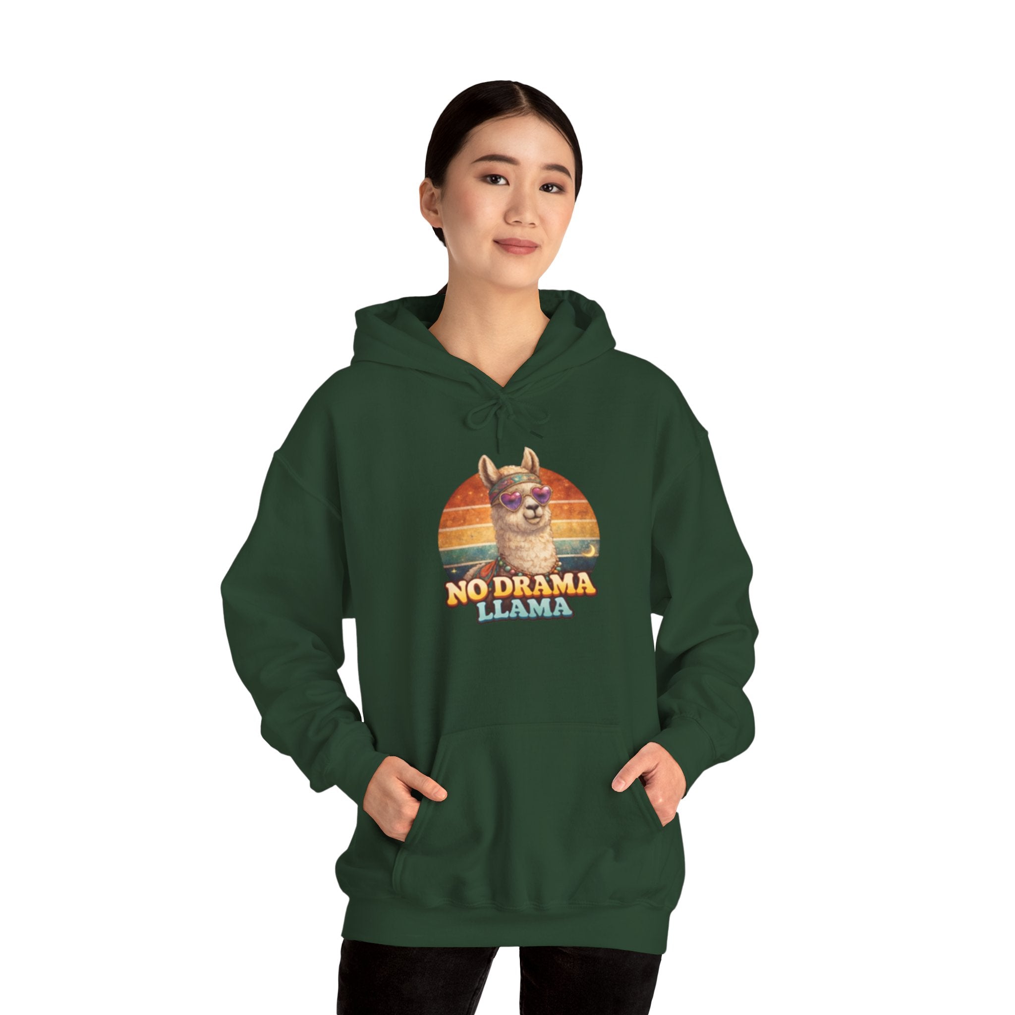 No Drama Llama Hoodie – Retro Sunset Graphic Pullover