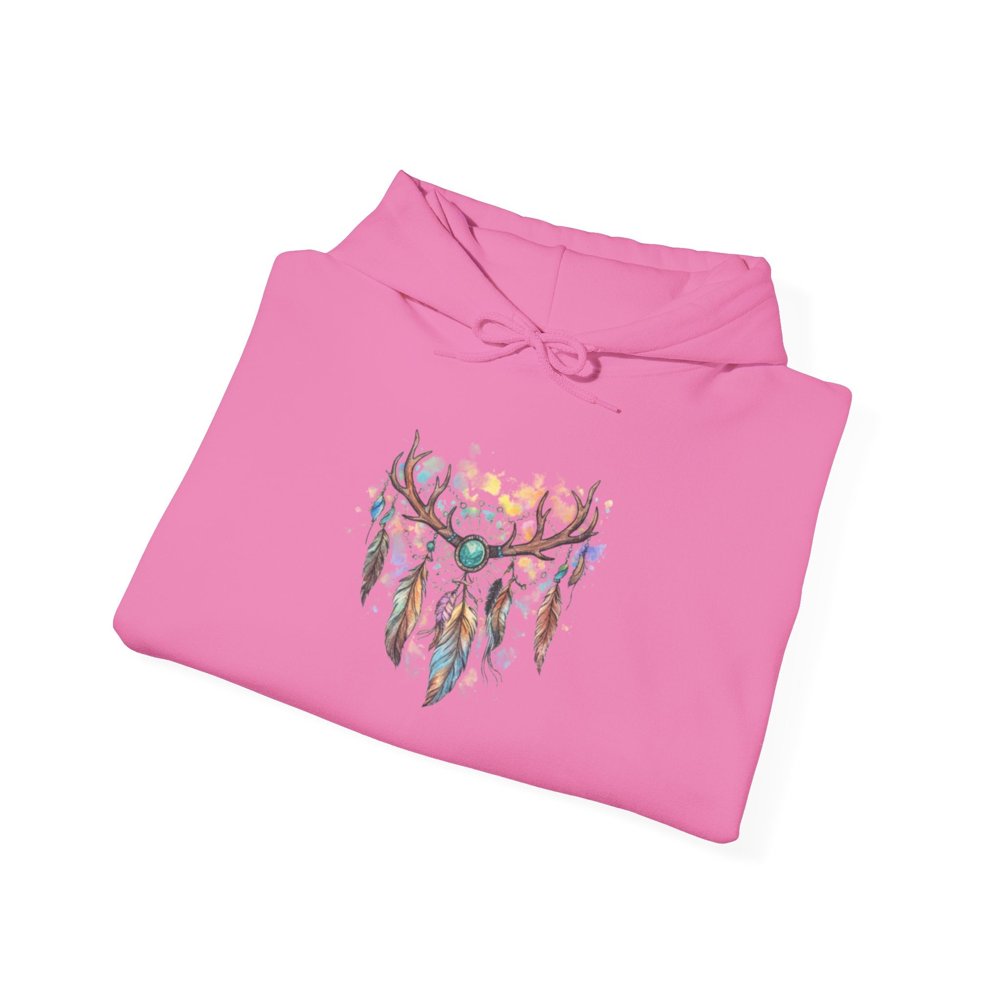 Dreamcatcher Antler Hoodie — Watercolor Feathers & Floral Boho Sweatshirt