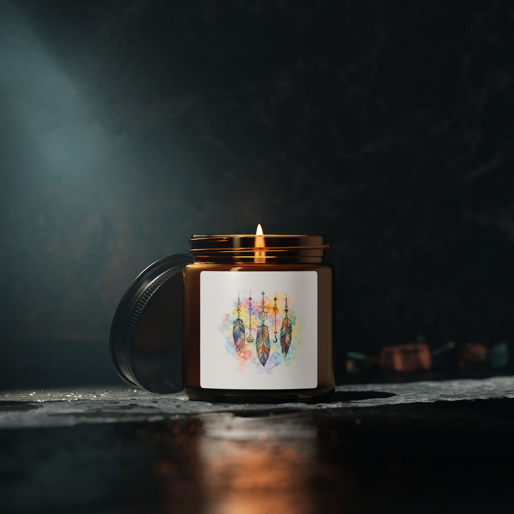 Watercolor Dreamcatcher Candle | Soy Candle in Amber Jar