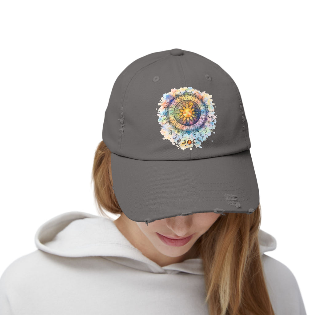 Distressed Cap — Watercolor Compass Mandala Hat