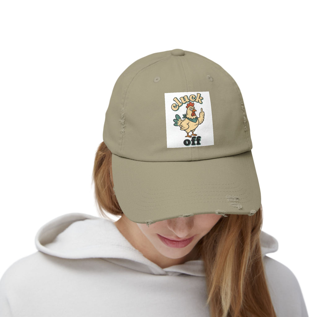 Cluck Off' Retro Rooster Distressed Hat